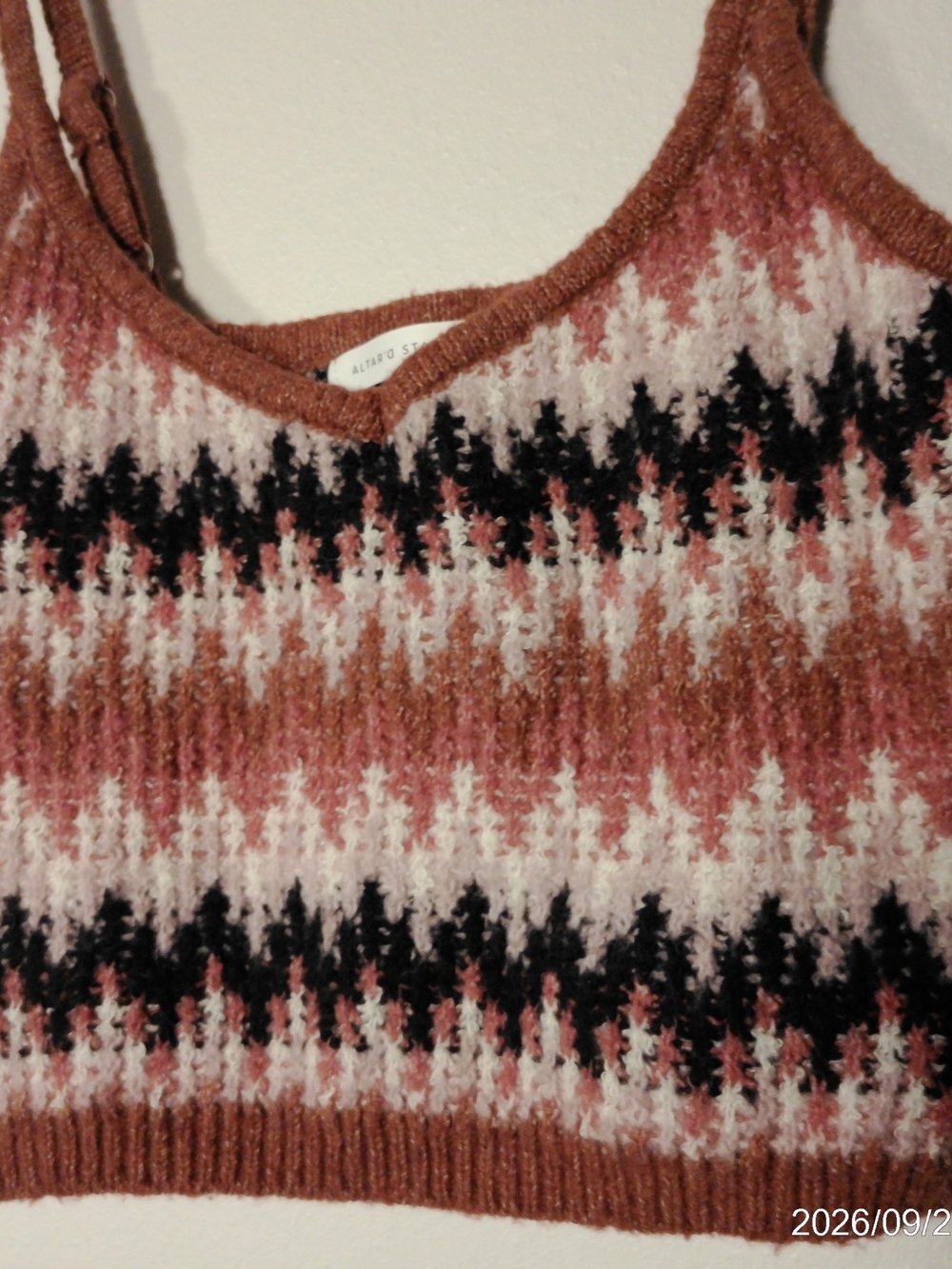 Altar'd State Chevron Stripe Cropped Cami Sweater Tank Top Boho Size M
